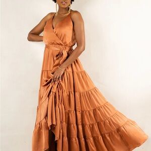 Joyfolie Orange Ruffled Maxi Dress -XL